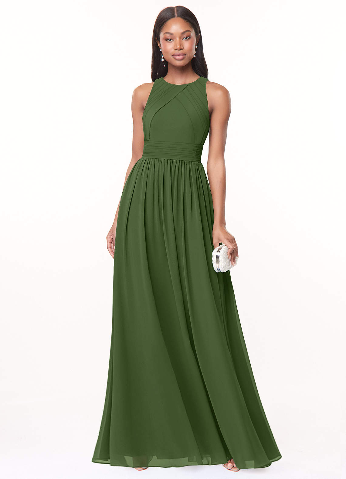 Harper A-Line Scoop-Neck Chiffon Bridesmaid Dress in Olive
