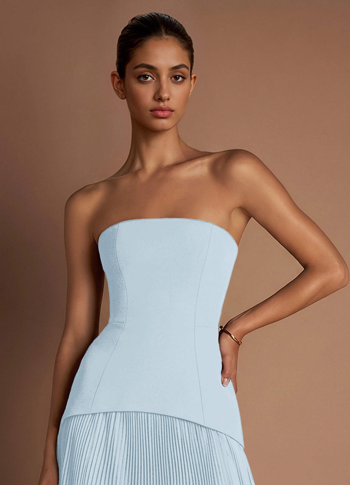 Marnie A-Line Corset Crepe Chiffon Evening Dress in Light Blue