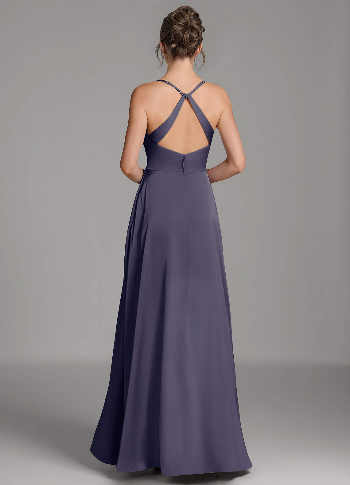 Frankie A-Line Scoop-Neck Stretch Satin Bridesmaid Dress in Stormy