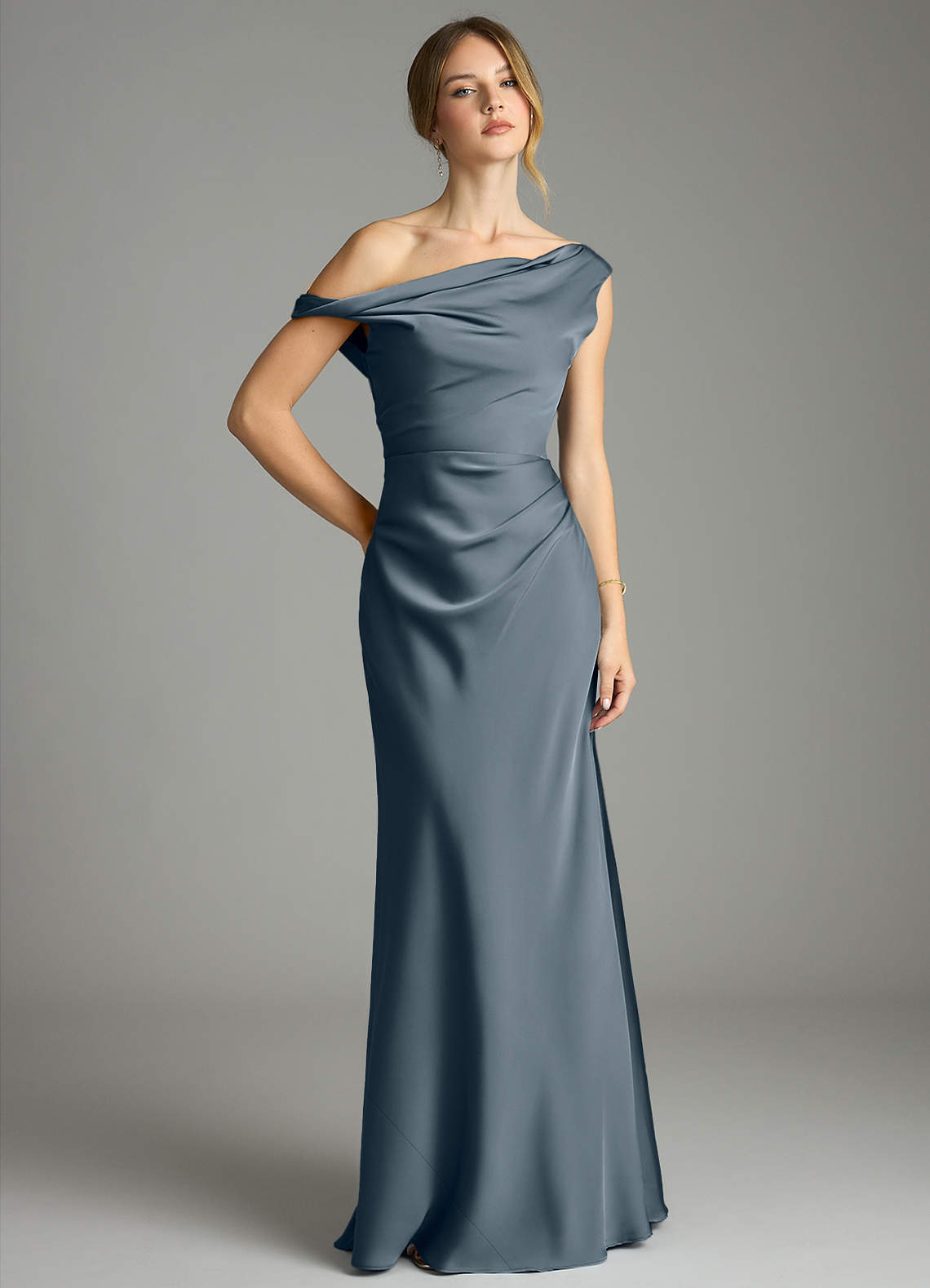 Emerson Mermaid One-Shoulder Stretch Satin Bridesmaid Dress in Twilight