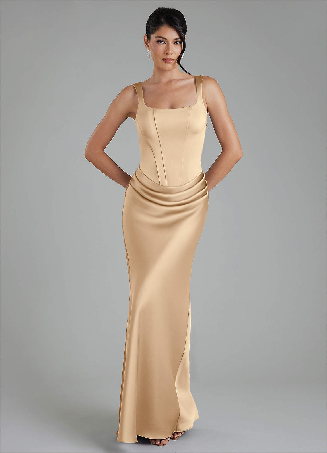 Etta Mermaid Square-Neck Stretch Satin Bridesmaid Dress in Champagne
