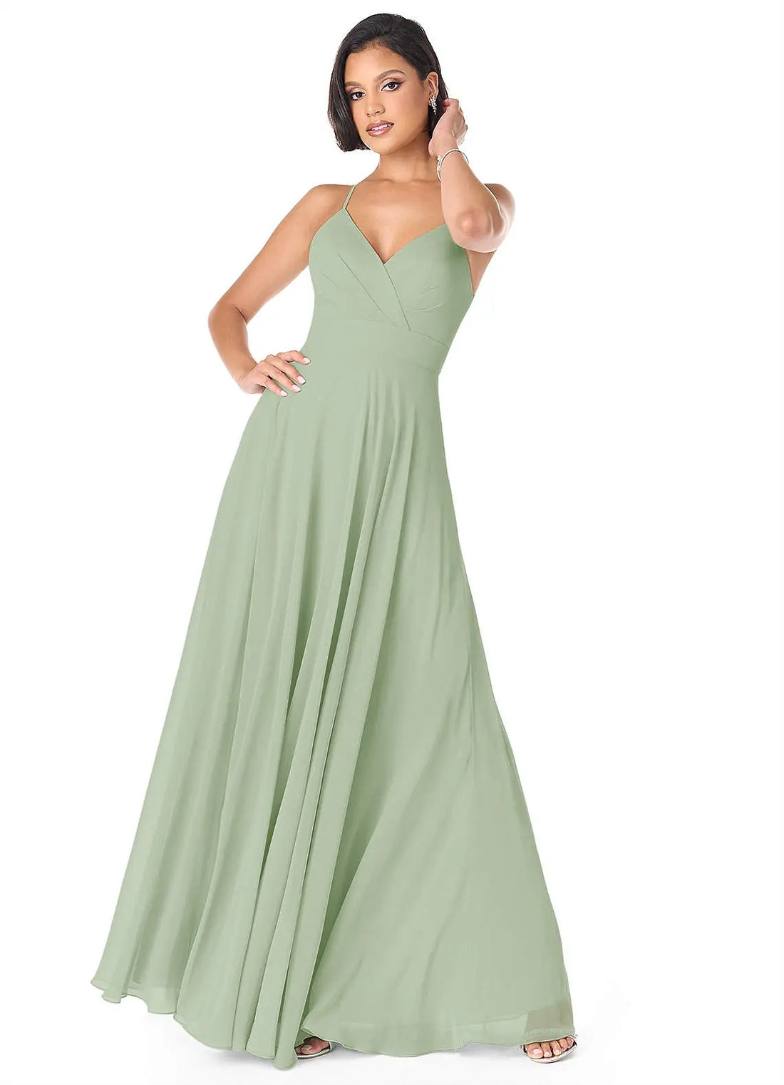 Avelina A-Line V-Neck Chiffon Bridesmaid Dress in Desert Rose