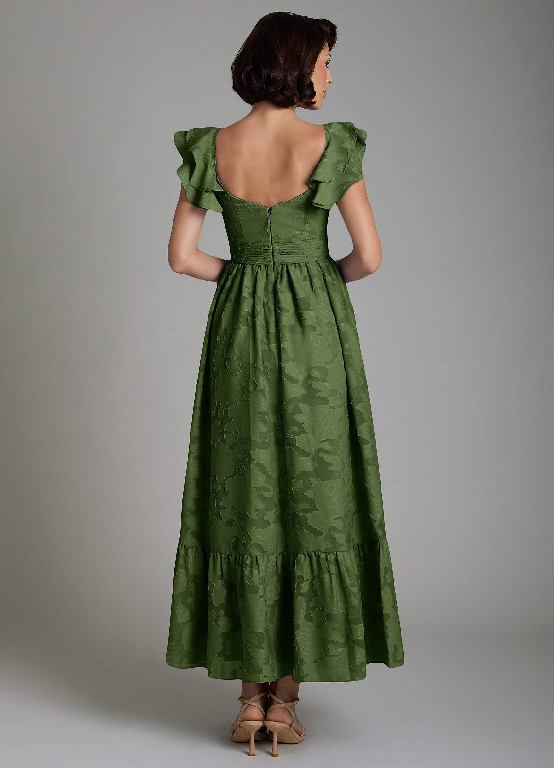 Anaya A-Line V-Neck Floral Burnout Bridesmaid Dress in Olive