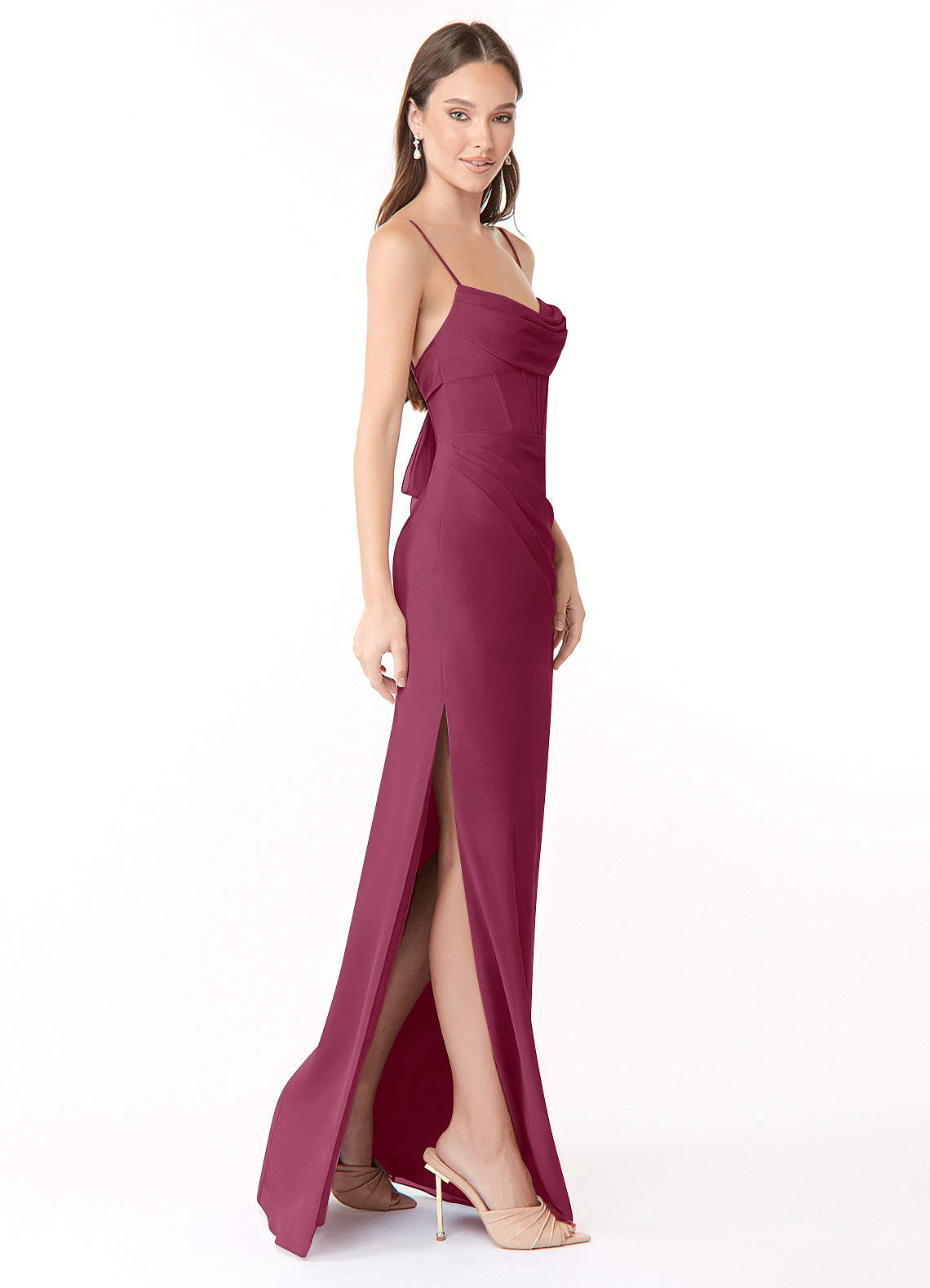 Mai Sheath Cowl-Neck Chiffon Bridesmaid Dress in Mulberry