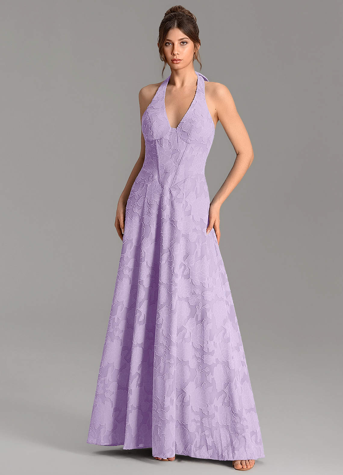 Nia A-Line V-Neck Floral Burnout Bridesmaid Dress in Lilac