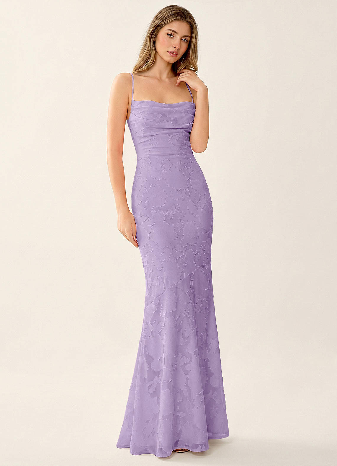Natasha Mermaid Spaghetti-Strap Floral Burnout Evening Dress in Burgundy