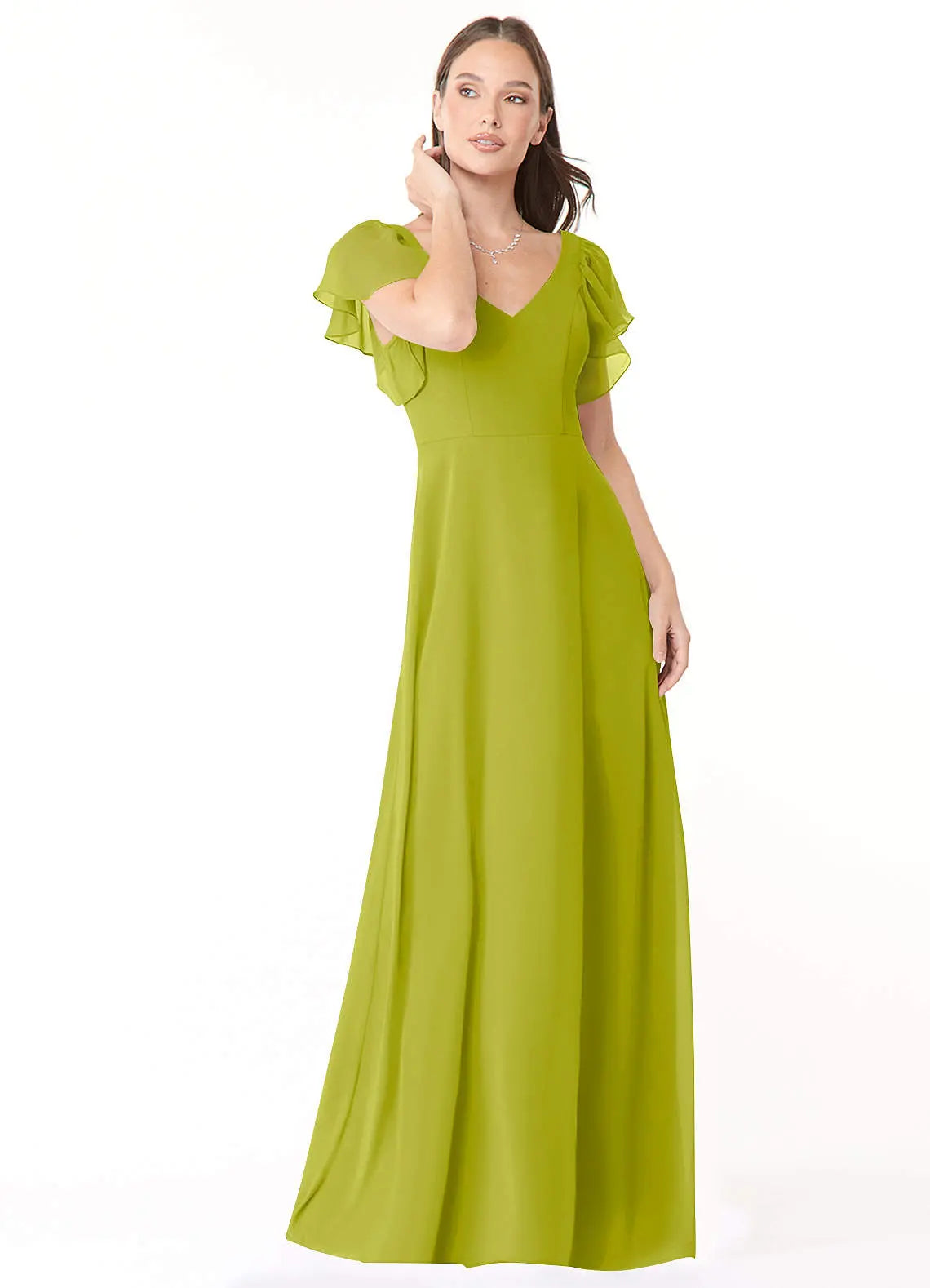 Syenna A-Line V-Neck Chiffon Bridesmaid Dress in Lemongrass