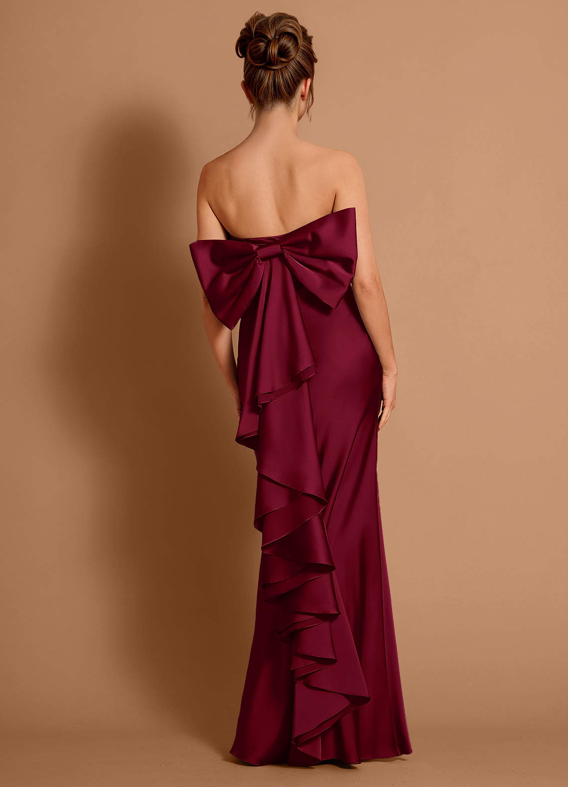 Aveline Mermaid Strapless Stretch Satin Evening Dress in Merlot