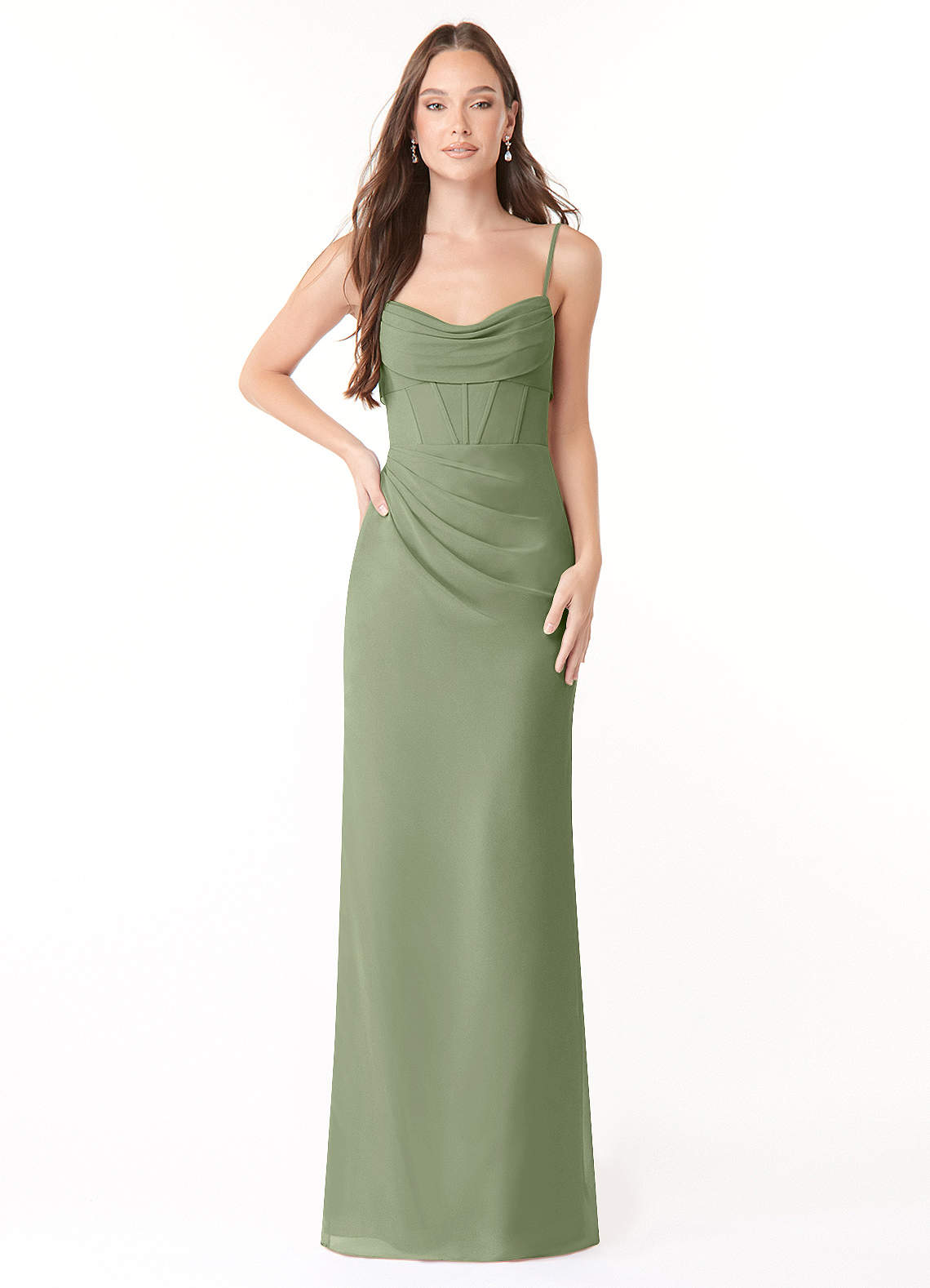 Mai Sheath Cowl-Neck Chiffon Bridesmaid Dress in Pistachio