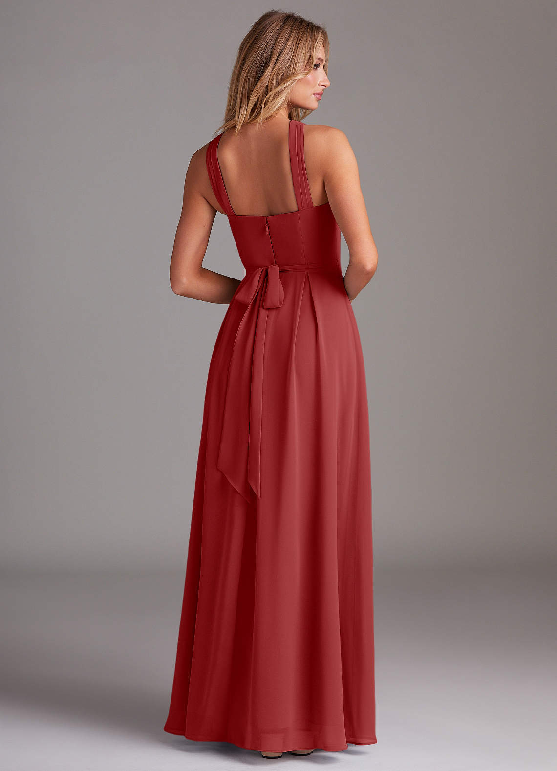 Dixie A-Line Halter Chiffon Bridesmaid Dress in Rust