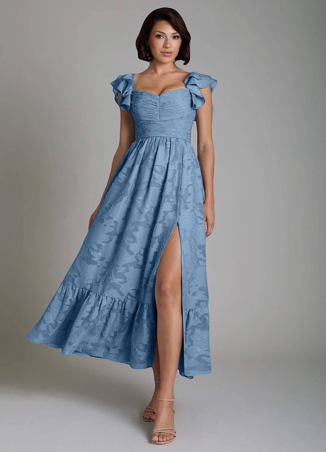 Anaya A-Line V-Neck Floral Burnout Bridesmaid Dress in Steel Blue