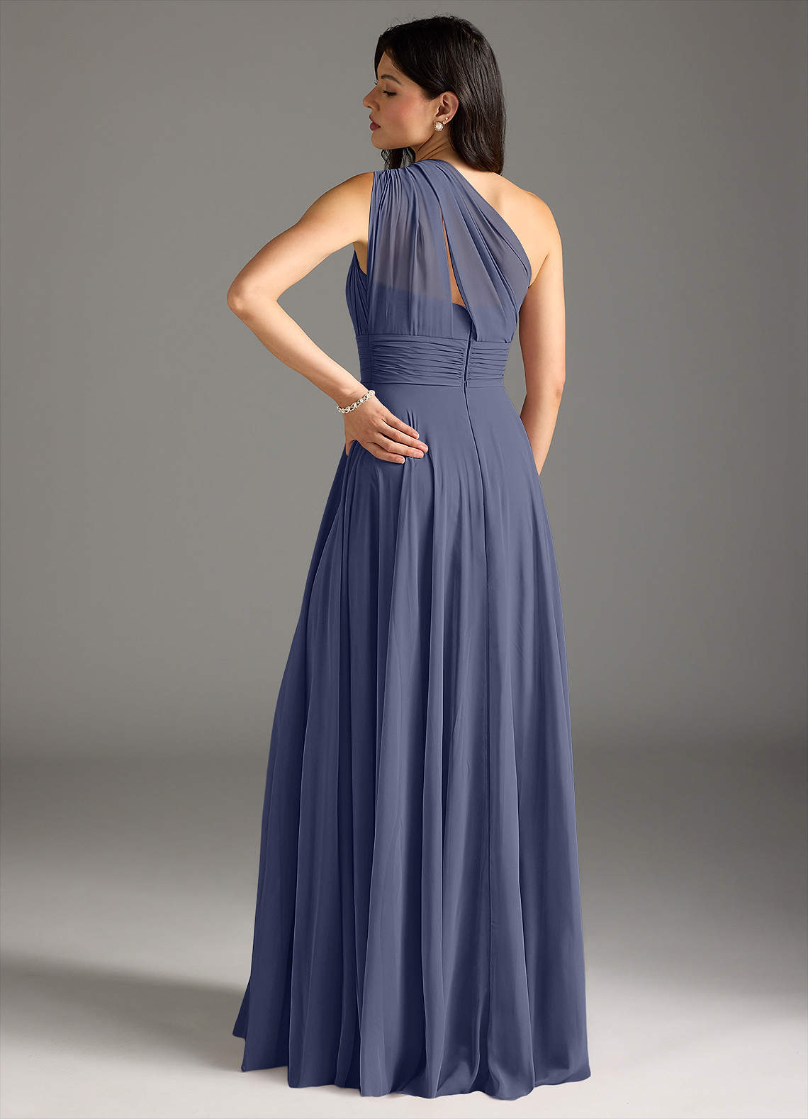 Charlize A-Line One-Shoulder Chiffon Bridesmaid Dress in Stormy