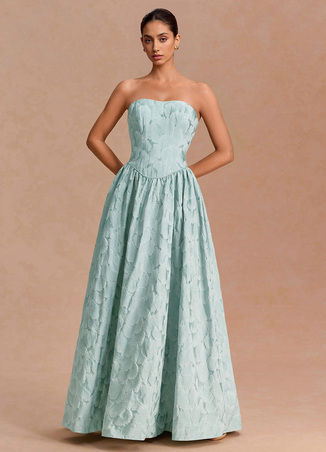 Adelia A-Line Corset Jacquard Evening Dress in French Blue