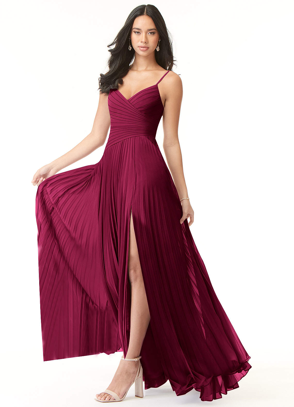 Vini A-Line V-Neck Chiffon Bridesmaid Dress in Burgundy
