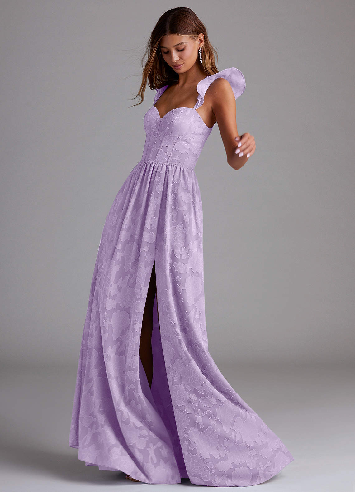Denisse A-Line Sweetheart Floral Burnout Bridesmaid Dress in Lilac