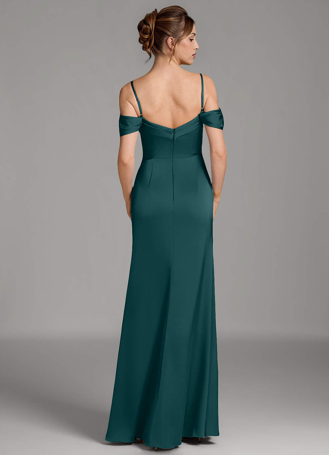 Wyatt Mermaid Off-the-Shoulder Stretch Satin Bridesmaid Dress in Pine
