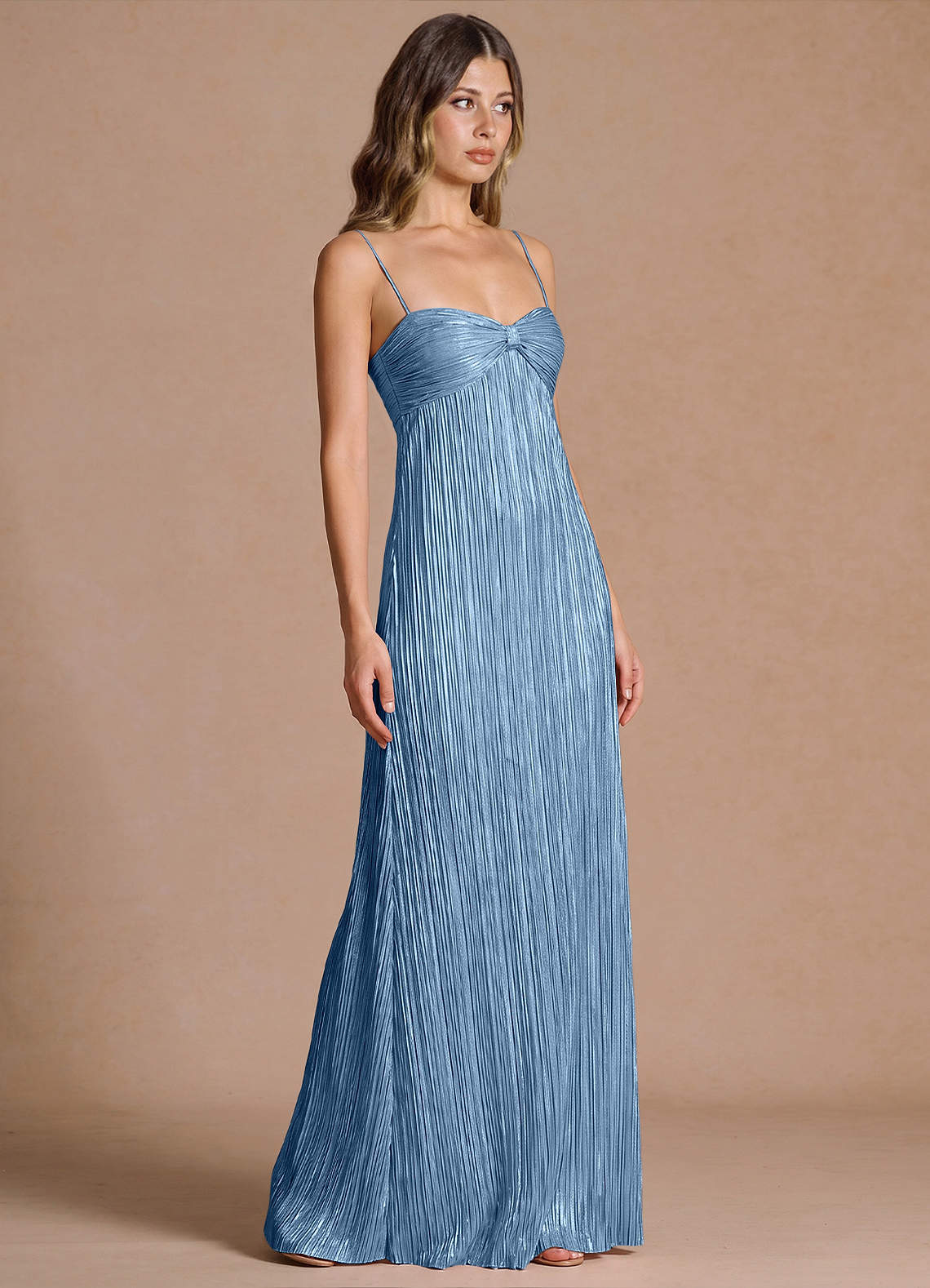 Emmeline A-Line V-Neck Floral Burnout Evening Dress in Dusty Blue