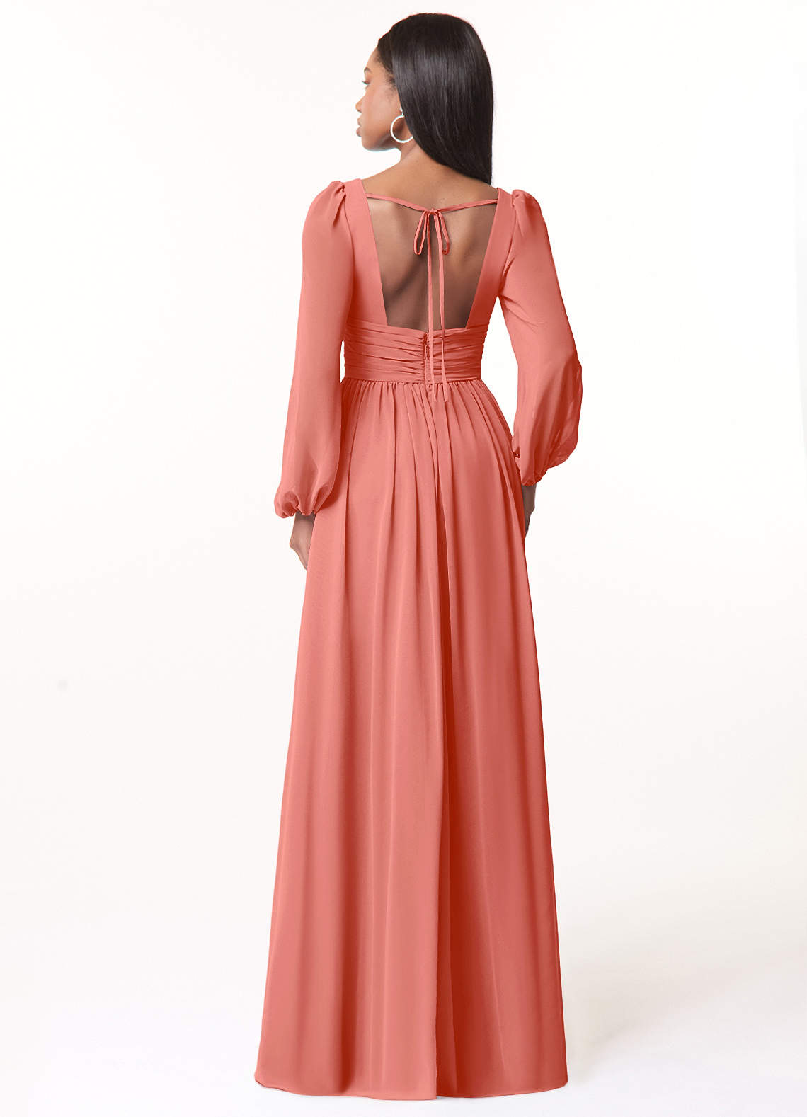 Norah A-Line V-Neck Chiffon Bridesmaid Dress in Salmon Pink