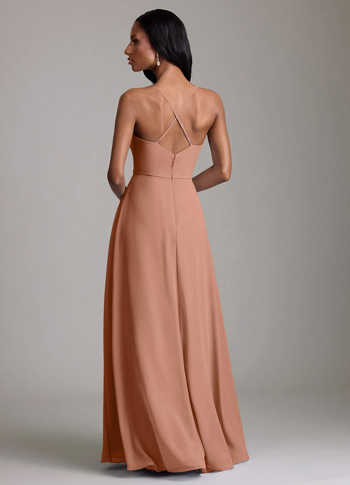 Naeem A-Line V-Neck Chiffon Bridesmaid Dress in Bronzer