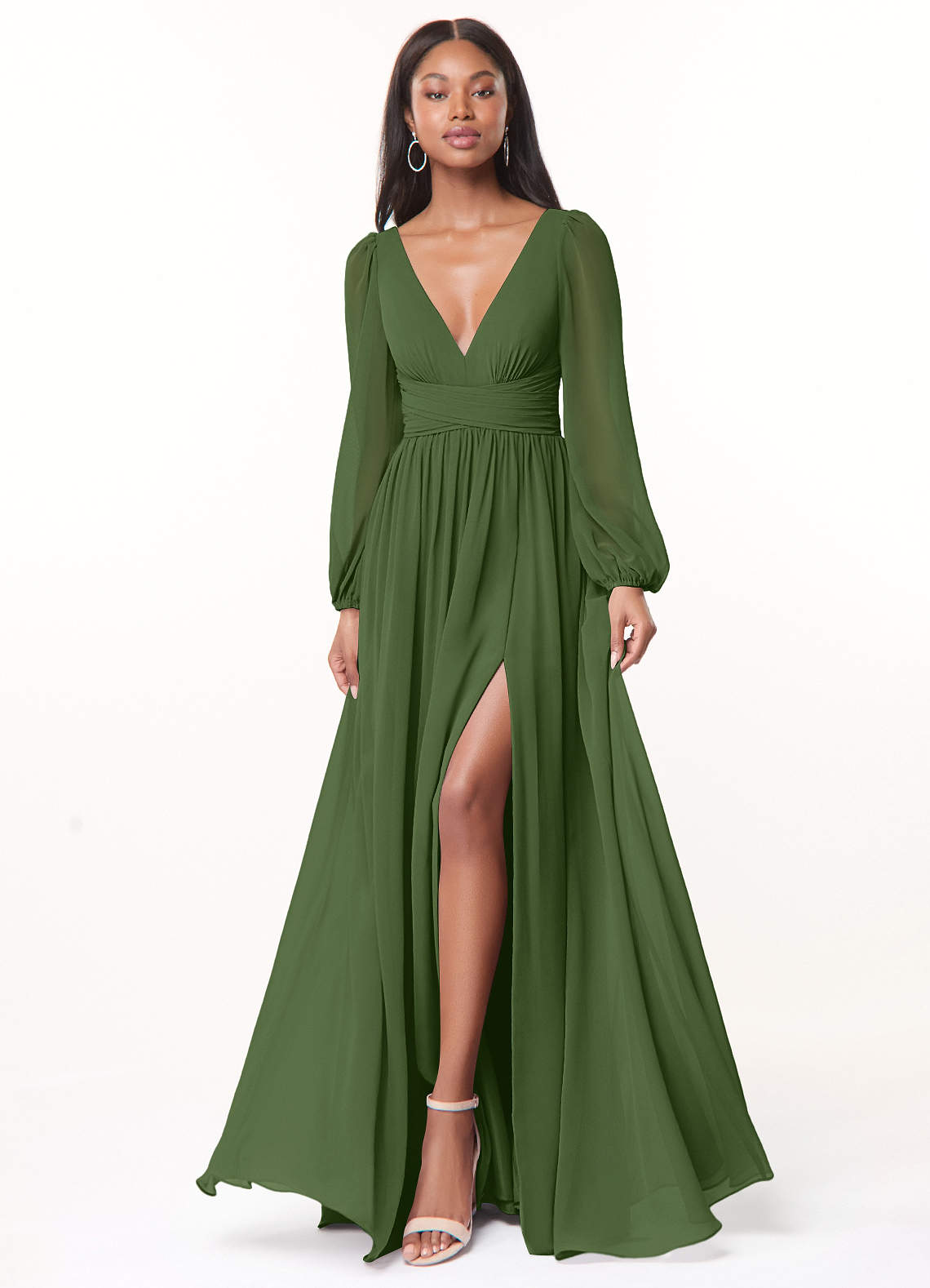 Norah A-Line V-Neck Chiffon Bridesmaid Dress in Olive