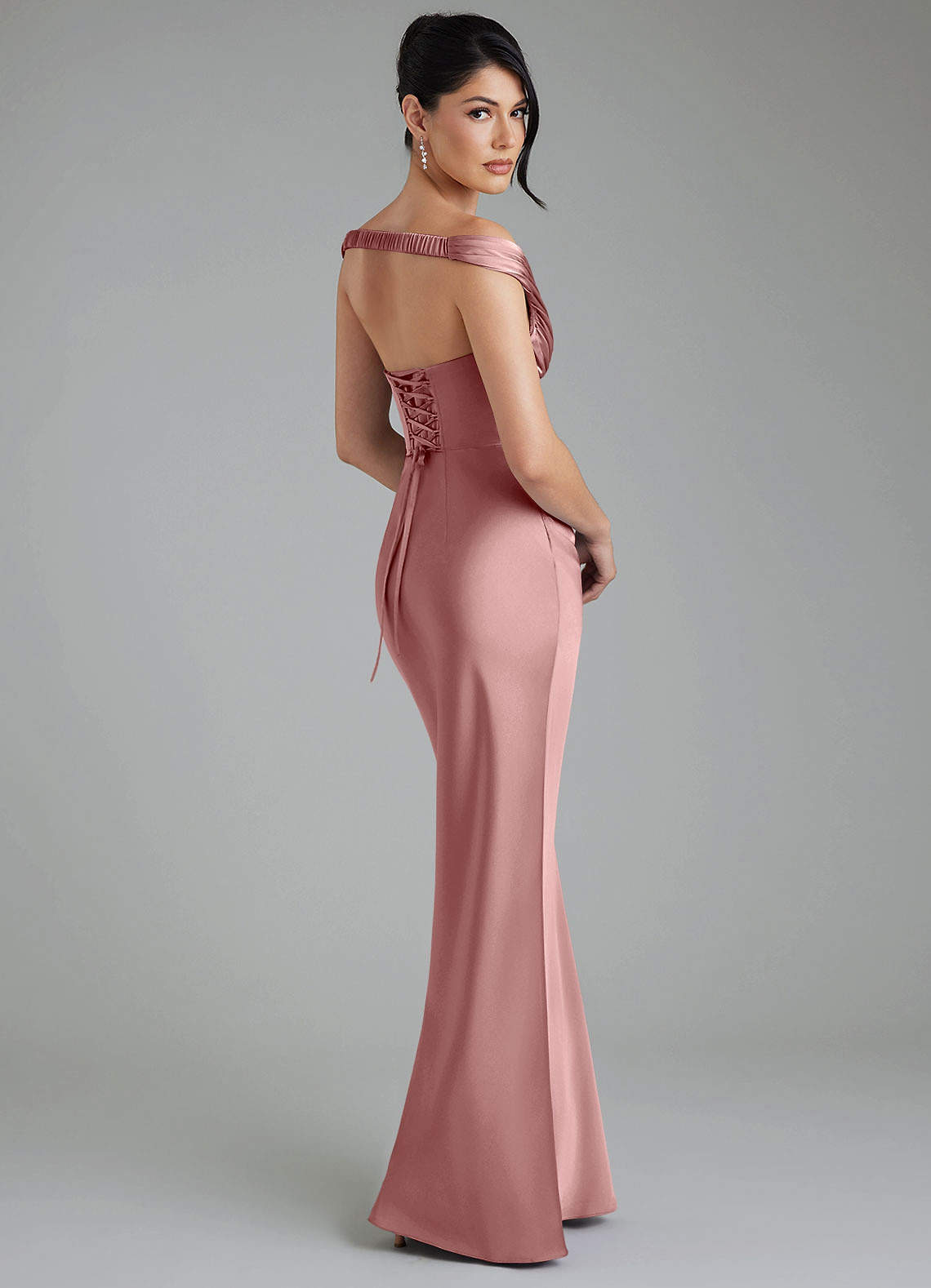 Stella Sheath V-Neck Stretch Satin Bridesmaid Dress in dusty rose