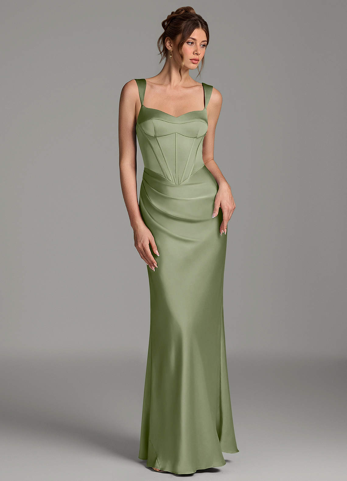 Mela Sheath Sweetheart Stretch Satin Bridesmaid Dress in Pistachio
