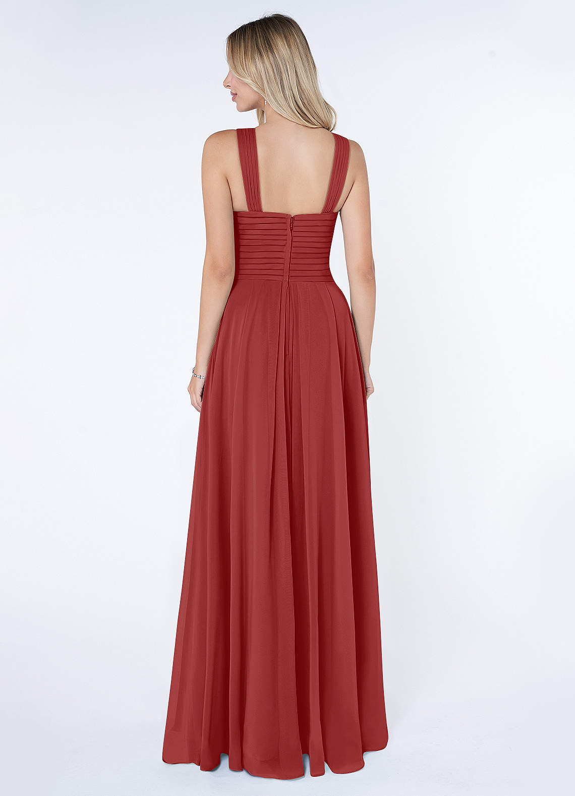 Kaleigh A-Line Halter Chiffon Bridesmaid Dress in Rust