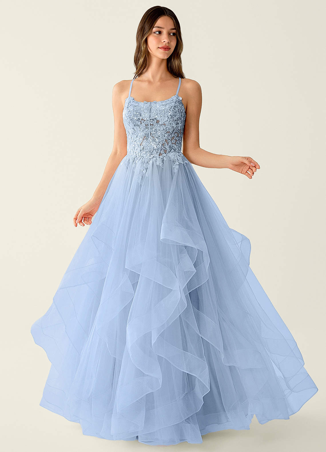 Mosaic A-Line V-Neck Tulle Evening Dress in black