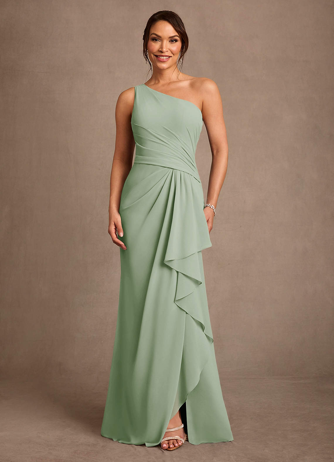 Floy Sheath One-Shoulder Chiffon Mother of the Bride Dress in Dusty Sage