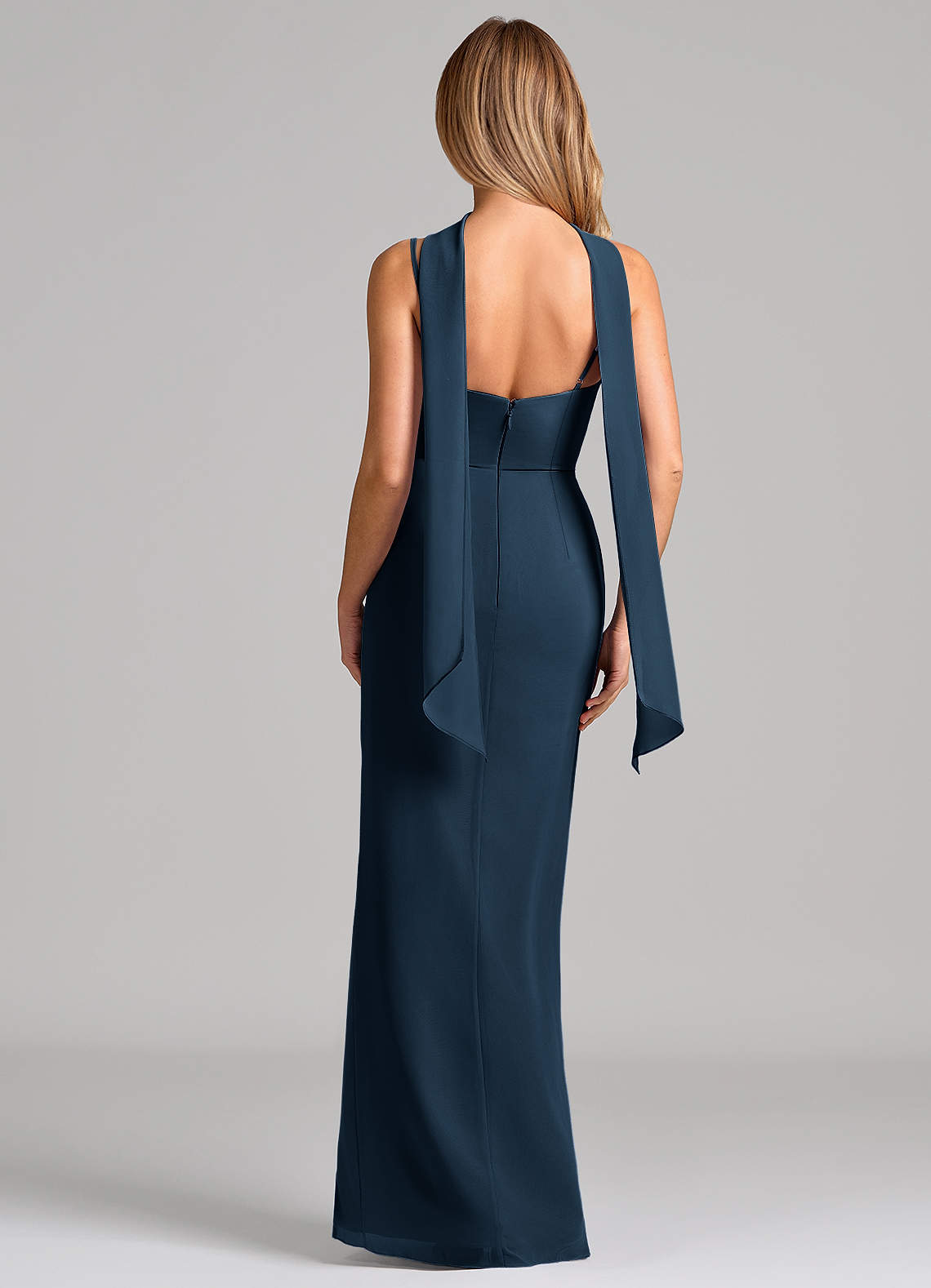 Calandra Sheath Scoop-Neck Chiffon Bridesmaid Dress in Dark Navy
