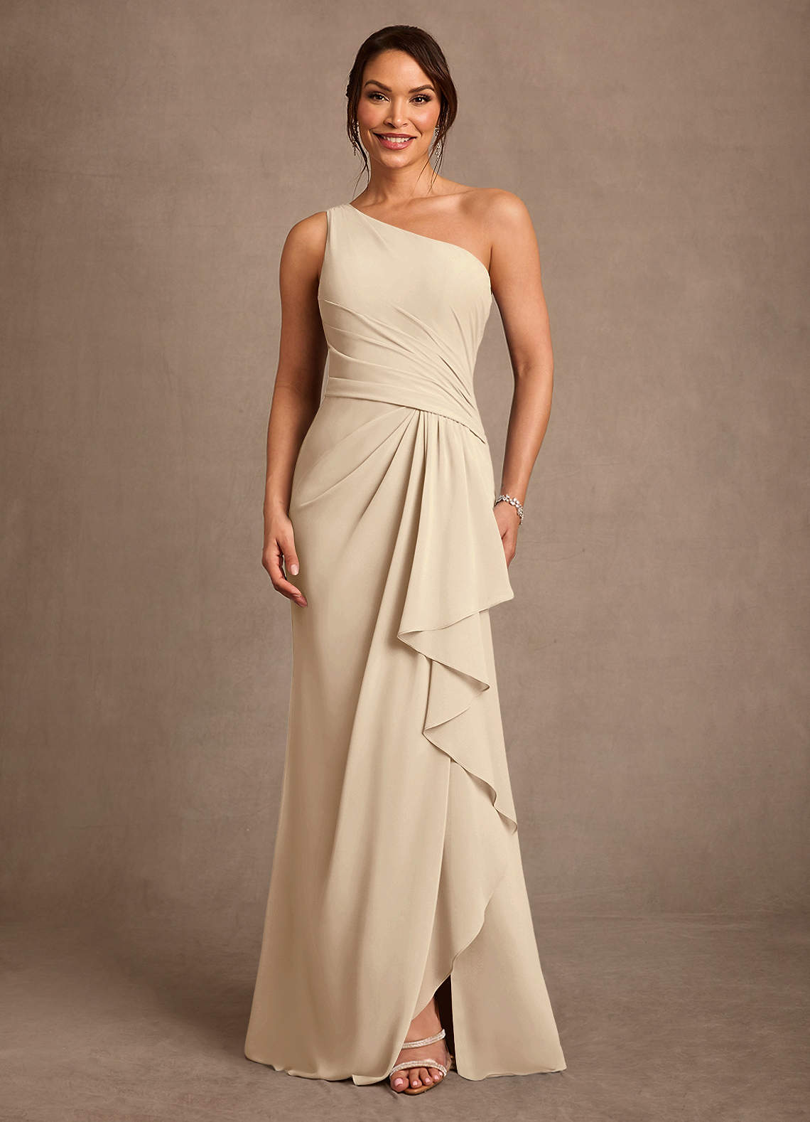 Floy Sheath One-Shoulder Chiffon Mother of the Bride Dress in taupe