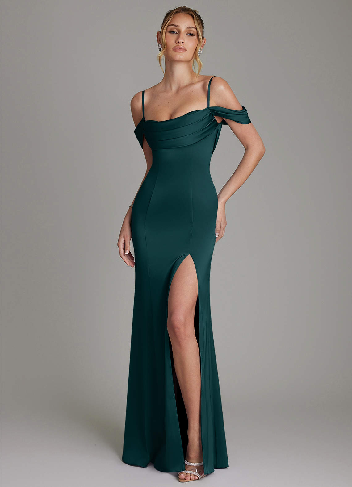 Nira Mermaid Sweetheart Stretch Satin Bridesmaid Dress in Pine