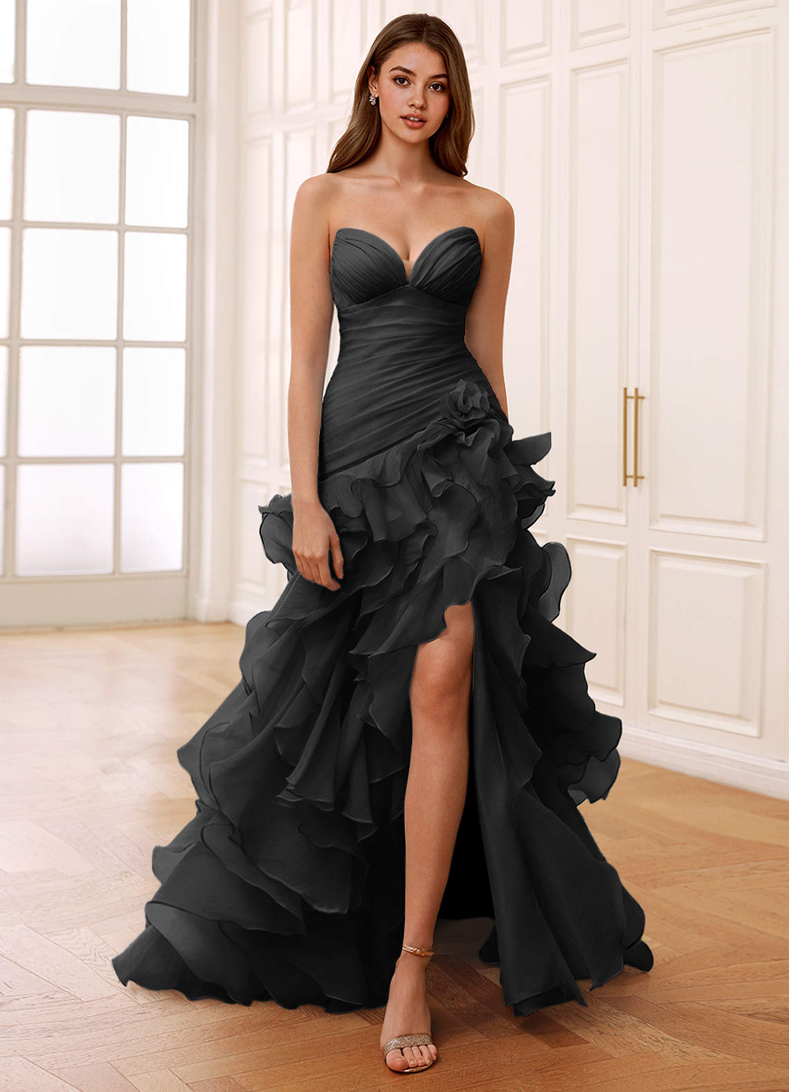 Christabelle Mermaid Sweetheart Chiffon Evening Dress in Black