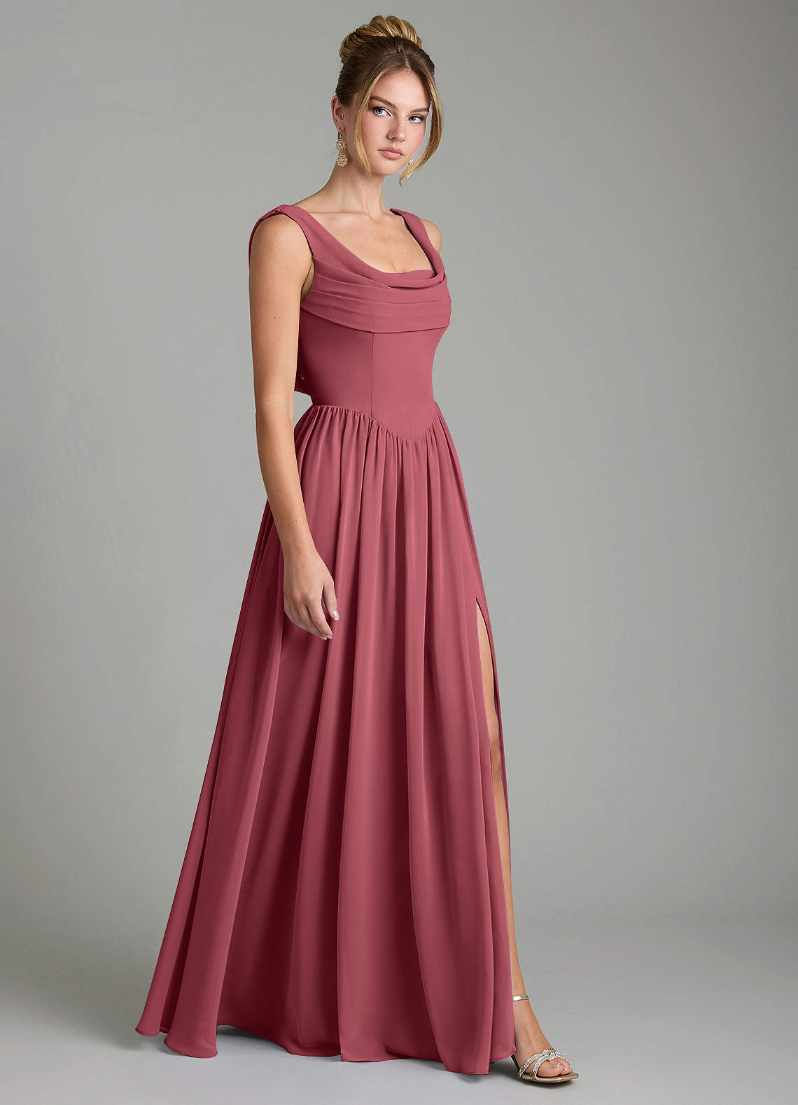 Novi A-Line Square-Neck Chiffon Bridesmaid Dress in Merlot