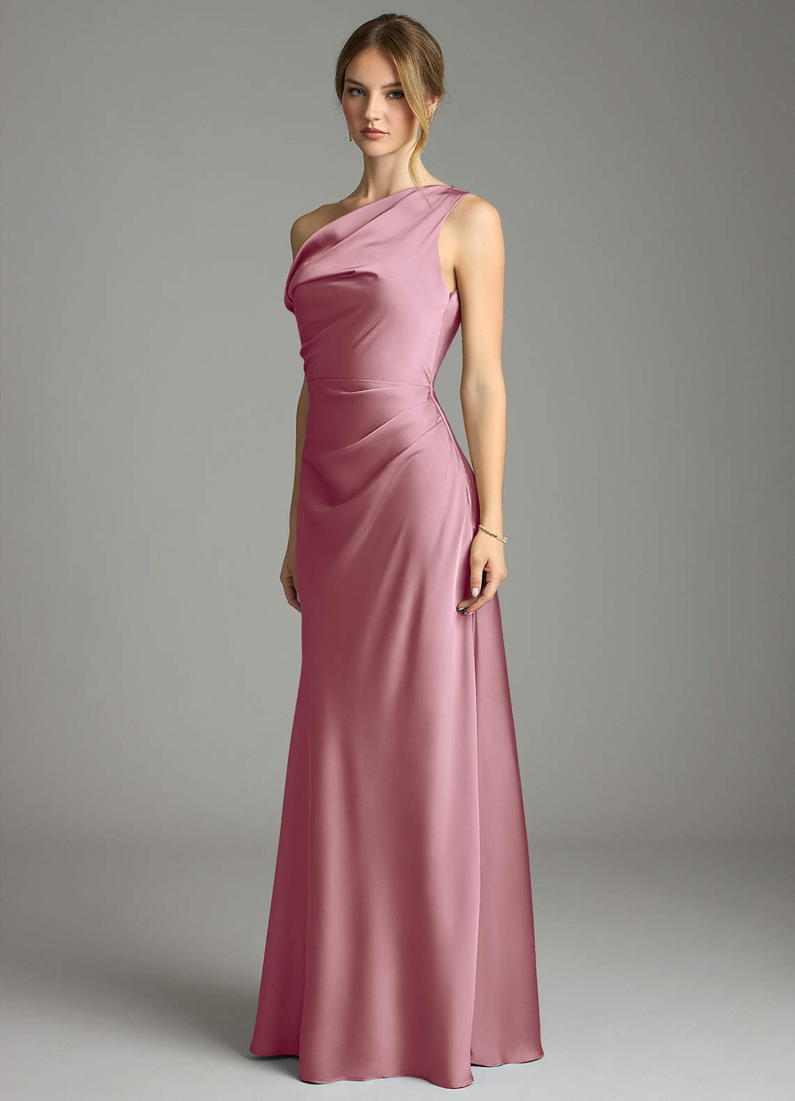 Emerson Mermaid One-Shoulder Stretch Satin Bridesmaid Dress in Vintage Mauve