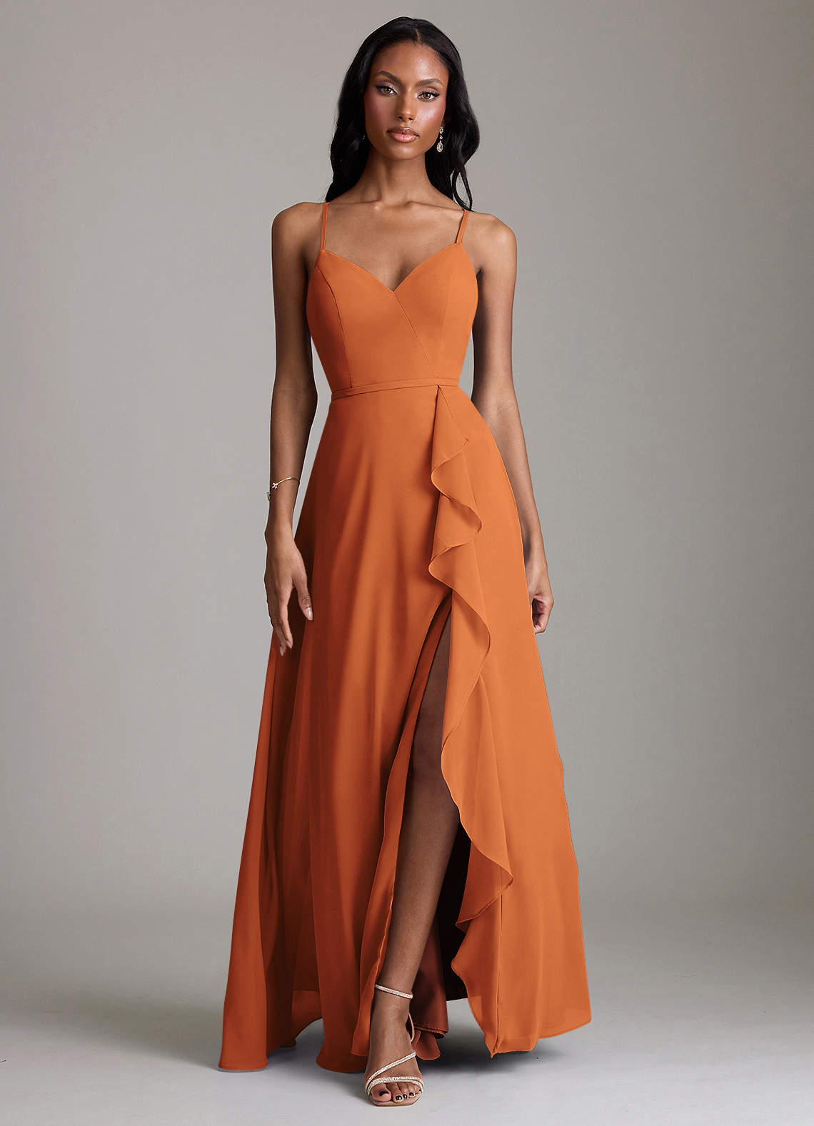 Naeem A-Line V-Neck Chiffon Bridesmaid Dress in Cinnamon