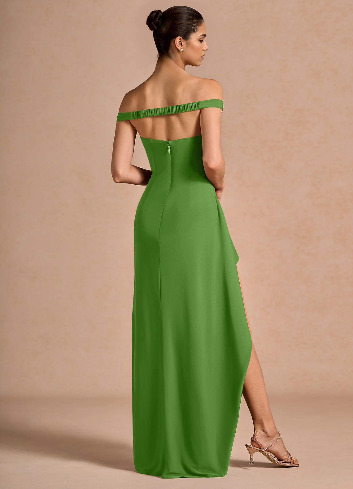 Jasira Sheath V-Neck Stretch Knit Evening Dress in Olive