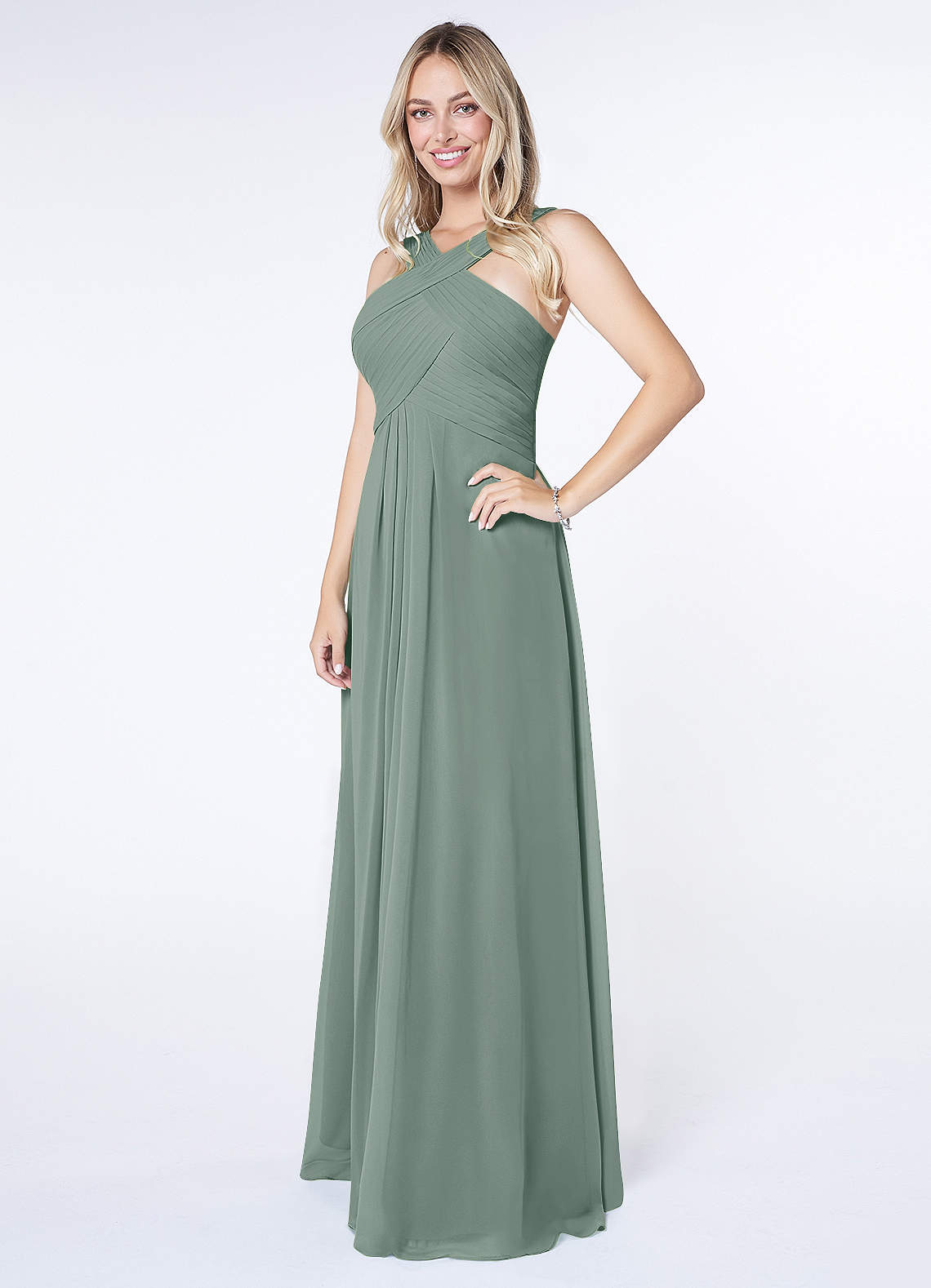 Kaleigh A-Line Halter Chiffon Bridesmaid Dress in Silver Sage