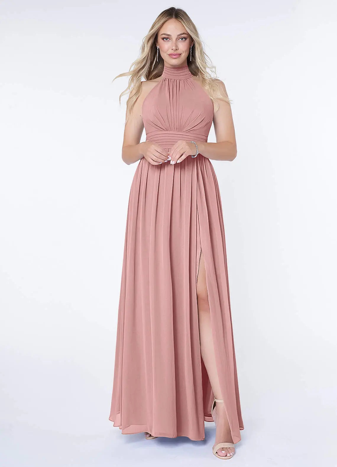 Iman A-Line Halter Chiffon Bridesmaid Dress in dusty rose