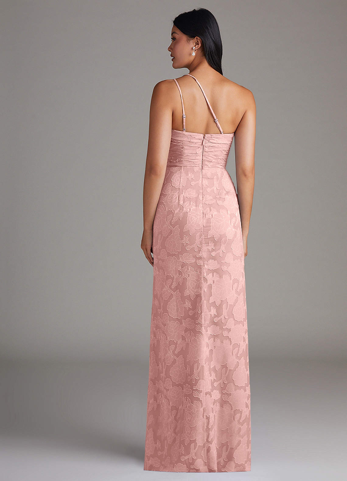 Eren Sheath One-Shoulder Floral Burnout Bridesmaid Dress in Powder Pink
