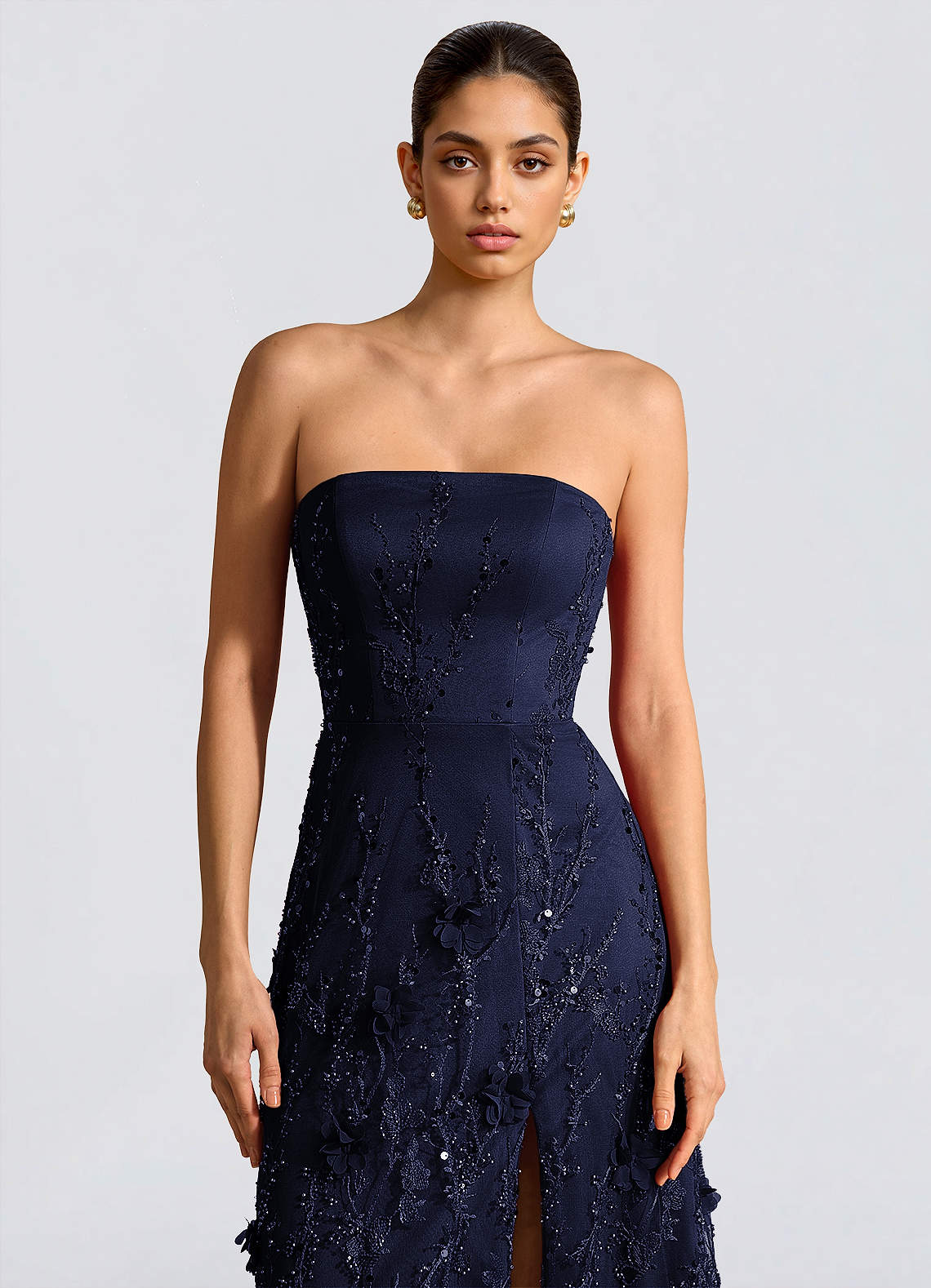 Fairuza A-Line Straight-Neck Tulle Wedding Guest Dress in Navy