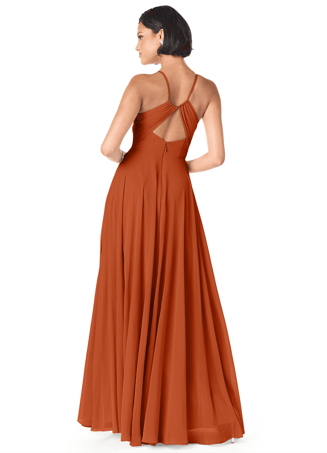 Avelina A-Line V-Neck Chiffon Bridesmaid Dress in Burnt Orange