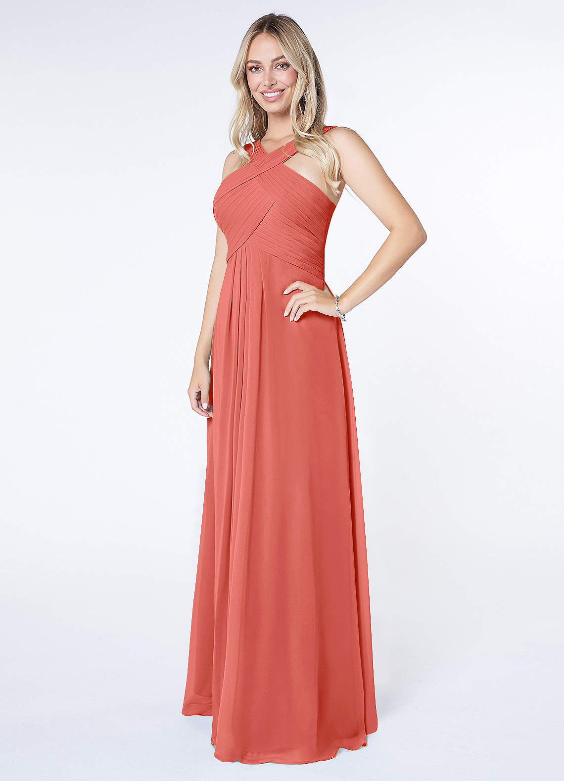 Kaleigh A-Line Halter Chiffon Bridesmaid Dress in Salmon Pink