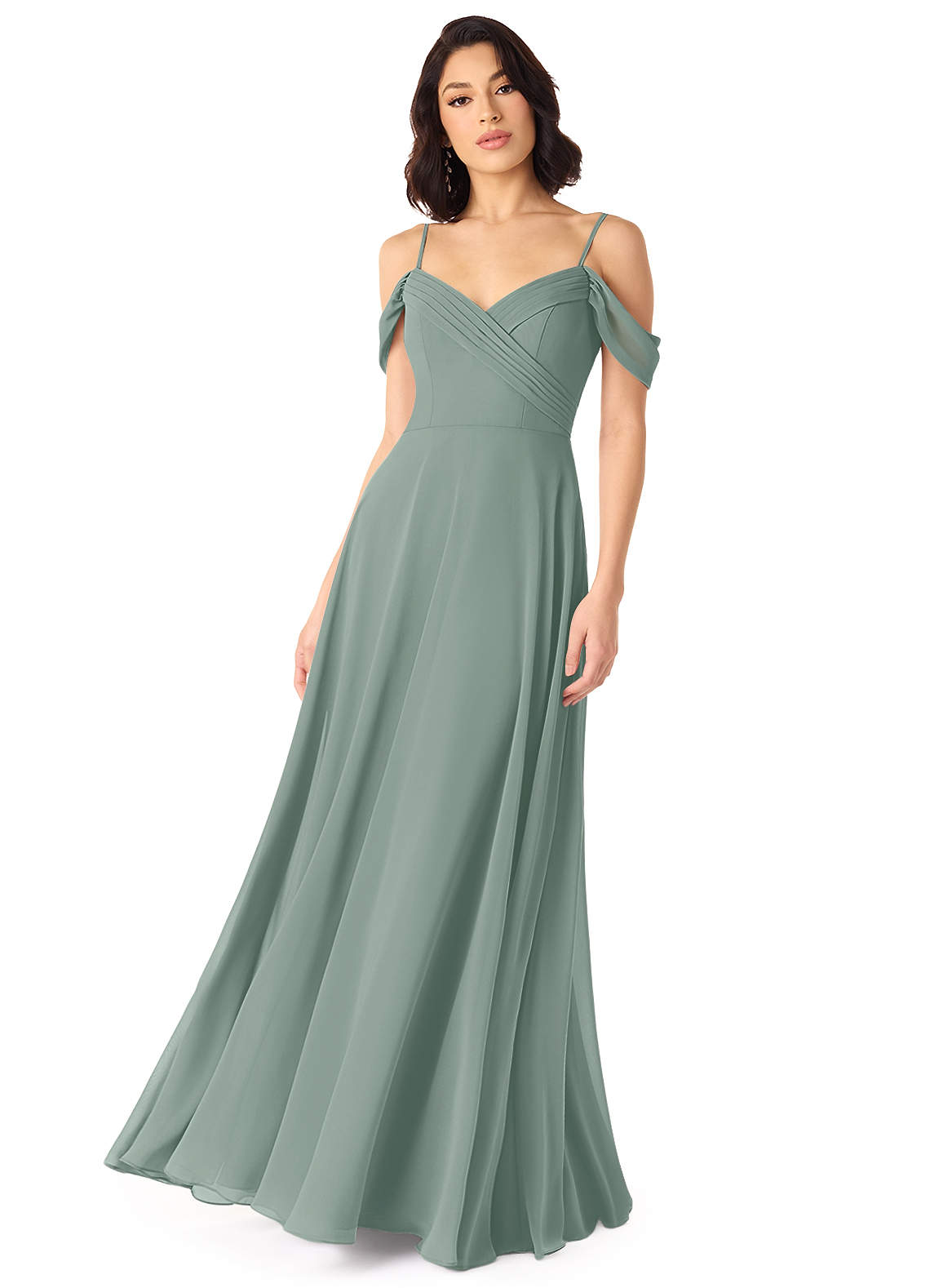 Tancie A-Line Off-the-Shoulder Chiffon Bridesmaid Dress in Silver Sage