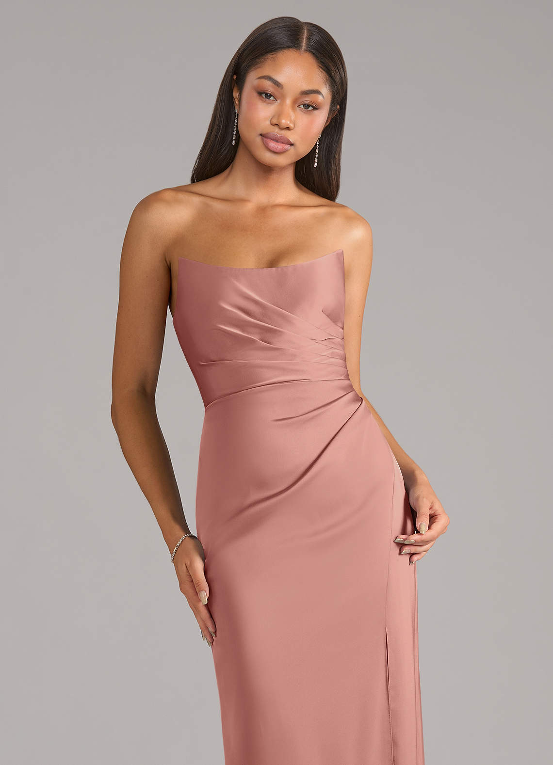 Marla Sheath Strapless Stretch Satin Bridesmaid Dress in Rosette
