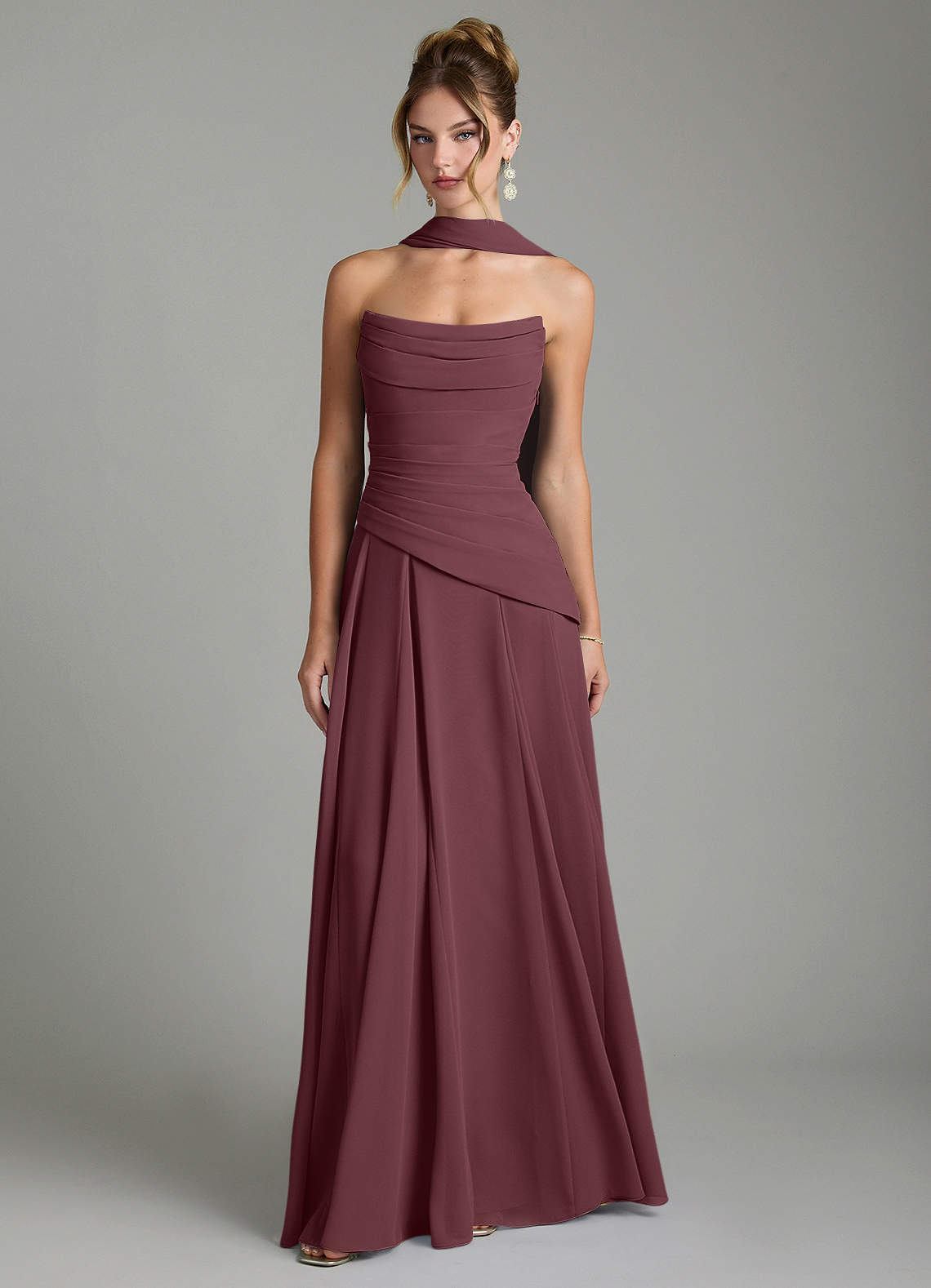 Gabriela A-Line Cowl-Neck Chiffon Bridesmaid Dress in Sangria
