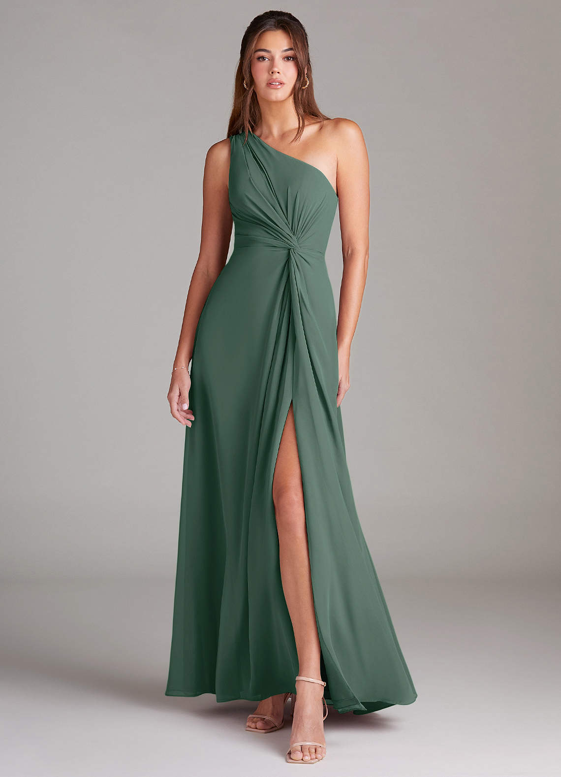 Brooke A-Line One-Shoulder Chiffon Bridesmaid Dress in Sea Moss