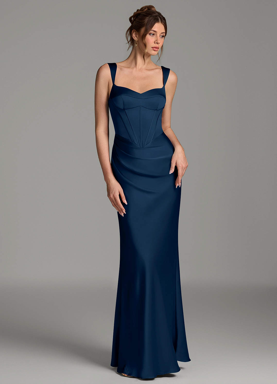 Mela Sheath Sweetheart Stretch Satin Bridesmaid Dress in Dark Navy
