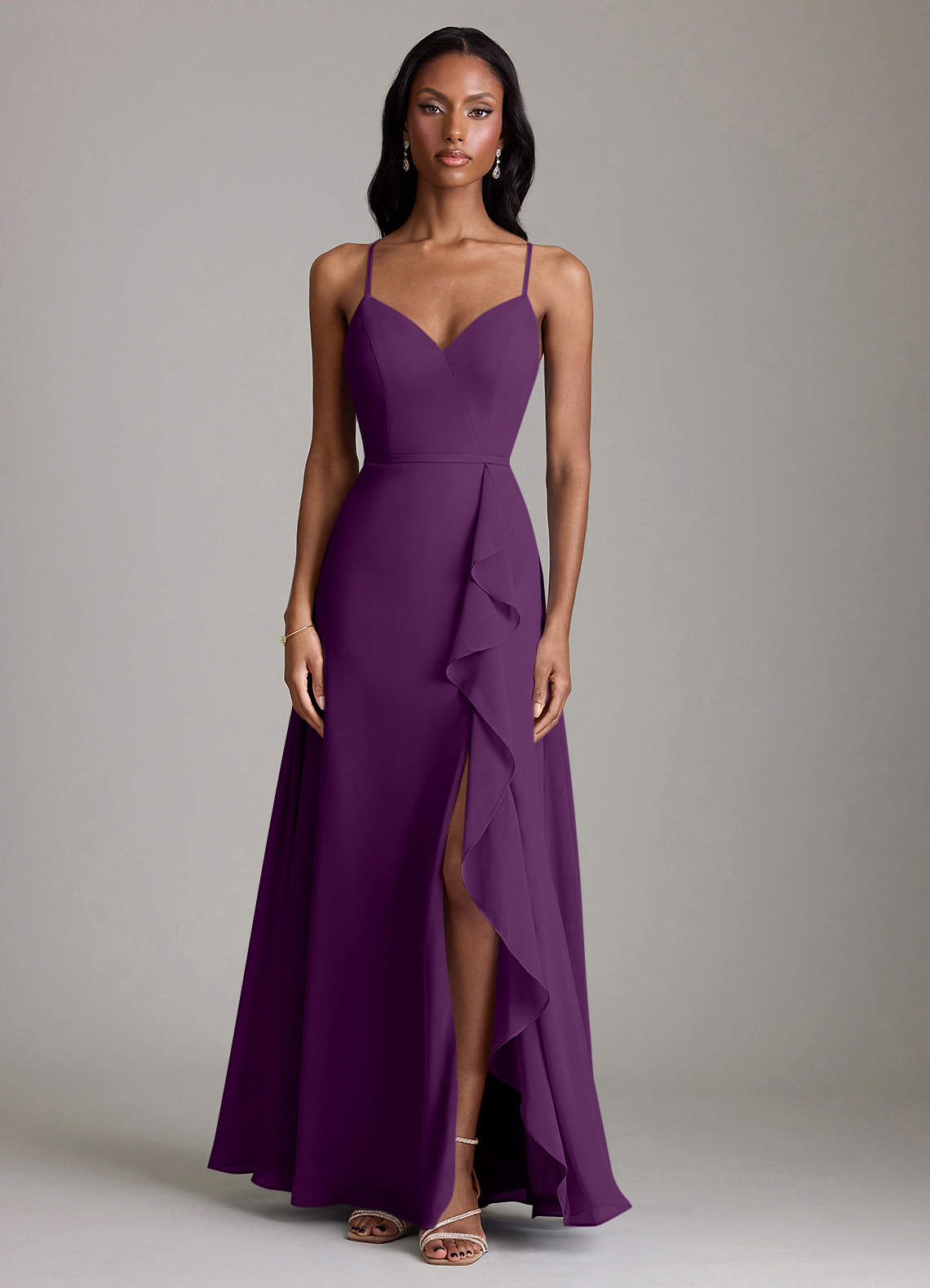 Naeem A-Line V-Neck Chiffon Bridesmaid Dress in Grape