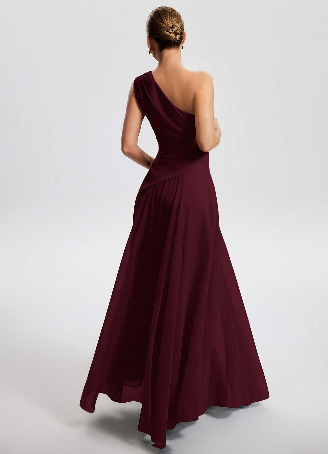 Sylvaine A-Line One-Shoulder Chiffon Wedding Guest Dress in Wine